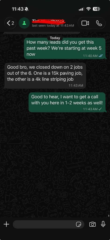 Client text: week 5, $15k paving job