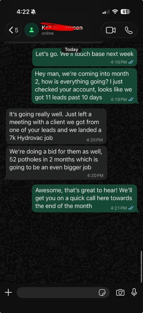 Client text: month 2, $7k hydrovac job
