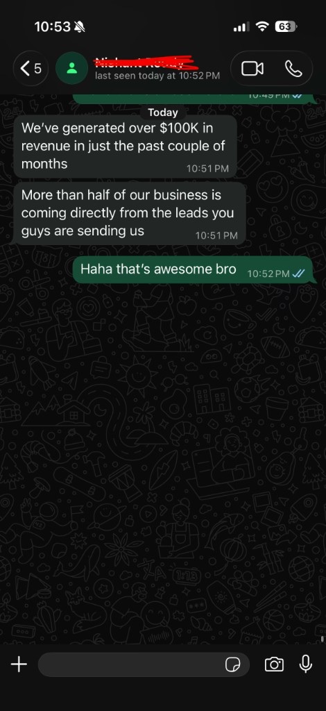 Client text: $100k+ in a couple months